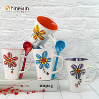 Tasse à café en céramique café approuvée par la FDA avec cuillère tasses de Noël tasse en céramique à motif de fleurs