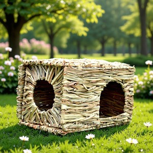 Nouvelle Cage Pliable en Paille pour Lapins, Grande Cage Spacieuse, Maison de Rangement, Nid en Paille Tressée, Maison pour Lapins, Nid pour Hamsters et Lapins - Product Image 1
