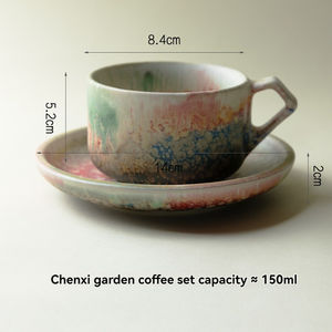 Japanese-style Retro Ceramic Coffee Cup and Saucer <b>Set</b>, Afternoon Tea Mugs, Coarse <b>Pottery</b> High-appearance Mugs, Water Cups - Product Image 3