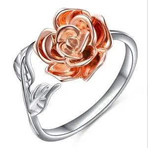 UNIQ Resizable 3D Rose Flower Tình Yêu Trang Sức Ban Nhạc Hứa Hẹn Nhẫn Cho Phụ Nữ Teen Girl