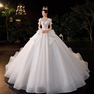 French Style Wedding Dress Off The Shoulder Ball Gown Tulle Long Train Princess Style Sweetheart Neckline Empire Waistline - Product Image 2