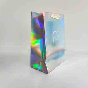 Sac cadeau shopping mince à paillettes holographiques personnalisé logo d'entreprise imprimé pour cadeaux d'entreprise - Product Image 1