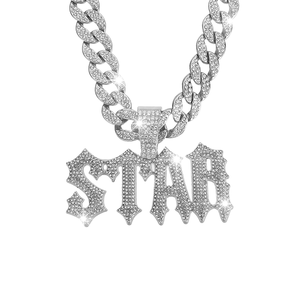 Silver Color <b>Iced</b> <b>Out</b> Letter Pendant Necklace Cuban Link <b>Chain</b> Moissanite Charm Jewelry for Men Unisex Gift - Product Image 2