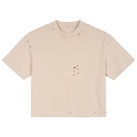 T-shirt Homme Streetwear Hip Hop en Coton Tricoté Surdimensionné, Personnalisé avec Logo Imprimé, Effet Vieilli et Déchiré, Grammage Lourd, Séchage Rapide, Vente en Gros