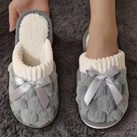 Sandal Rumah Kasual Wanita Nyaman Hangat dengan Lapisan Bulu Imitasi Sepatu Sandal Berbahan Katun yang Bernapas dan Lembut.
