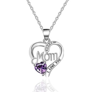 Collier tendance LUOYUNE avec chaîne à maillons pour <span class=keywords><strong>maman</strong></span>, pendentif délicat en laiton argenté rose, bijou cadeau pour femme avec lune, cœur et opale - Product Image 4
