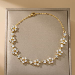 Pulsera de flores de diamantes de oro amarillo para mujer, diamantes de talla brillante redonda, joyería romántica para boda - Product Image 6