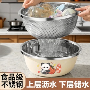 Juego de Escurridores de Acero Inoxidable Xinrong, Tazón Profundo y Grueso para Amasar Masa, Lavar Verduras y Escurrir Arroz, Tamaño Redondo L - Product Image 3