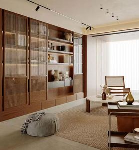 Tủ sách gỗ cao cấp thủ công, làm từ gỗ nguyên khối, có thang, nội thất văn phòng nhà ở, tủ trưng bày phòng khách - Product Image 6