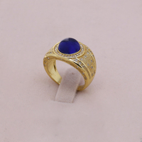 Auf Lager Breite vergoldete Frauen Männer Ring Prow Einstellung Klar Mini CZ Um einen großen blauen Emaille Stein Ring Klassischer Schmuck Set