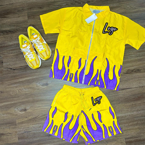 Custom Men's Summer Outfits Streetwear Nylon Windbreaker Jacket <strong>Shirt</strong> and Shorts <strong>Flame</strong> Embroidery Logo Tracksuit Two-Piece Set - Product Image 3