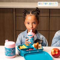 Botol termos Stainless Steel luar angkasa lucu 14oz kustom dengan sedotan untuk anak-anak botol air terisolasi vakum berkemah portabel