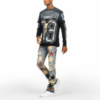 Pantalon en jean droit de haute qualité pour homme, jean évasé teinté, jean personnalisé avec patch étoile déchiré