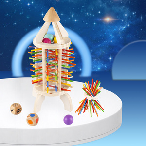 New Design Early Educational Rocket-shaped Acrylic Wooden Stick Game Tower Color Sorting Balance Ball Falling Toys for Kids - Product Image 4