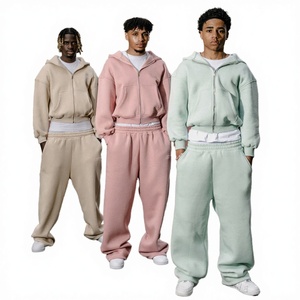 OEM Custom Print Winter Thermal Men's Streetwear Hoodie <b>Sweatpants</b> Set Heavyweight Baggy Fleece <b>Oversized</b> Knitted 100% Cotton - Product Image 3