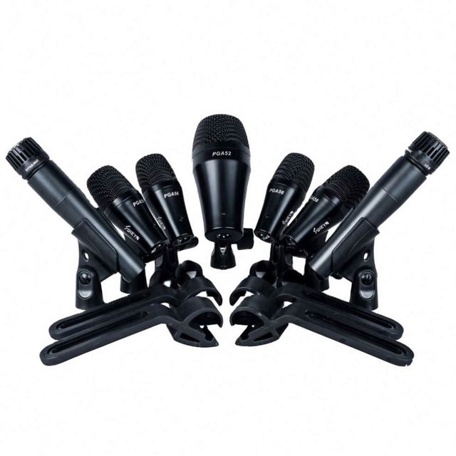 Dynamic Cardioid Drum Mic Kit 7-Piece Set Noise Cancelling Lightweight Design Plastic Metal Shock Mount Live Performance