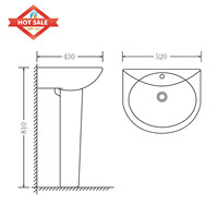 Lavabo sur pied en céramique ovale blanc moderne, facile à nettoyer, fabriqué en Chine, pour salle de bain