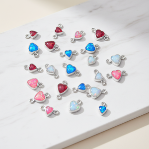 Pendentif en argent sterling 925 en forme de cœur avec opale synthétique, accessoires de bricolage pour la création de bijoux - Product Image 1