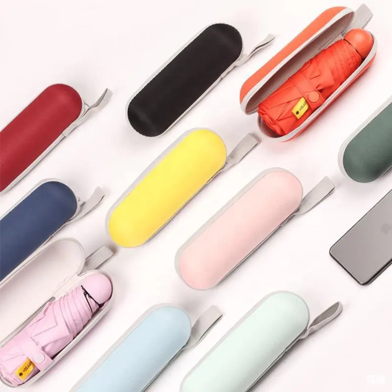 Bán buôn Chứng Khoán Pocket Mini Capsule UV EVA hộp năm gấp ô dù cho mặt trời chức năng bảo vệ