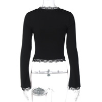 Camiseta Gráfica Vintage de los 2000s, Estilo Grunge, para Mujer, Otoño, con Encaje, Manga Larga, Corte Ajustado, Ropa Y2K, Básica, Estilo Harajuku