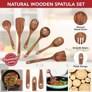 <span class=keywords><strong>Zulay</strong></span> Kitchen Juego de utensilios de cocina de madera antiadherentes ecológicos de 6 piezas Cucharas de madera de teca para cocinar - Product Image 5