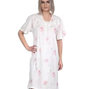 <span class=keywords><strong>Camicia</strong></span> <span class=keywords><strong>da</strong></span> <span class=keywords><strong>Notte</strong></span> di Lusso per Donna, Traspirante, Lunghezza al Ginocchio, <span class=keywords><strong>Manica</strong></span> <span class=keywords><strong>Corta</strong></span>, Collo <span class=keywords><strong>con</strong></span> <span class=keywords><strong>Bottoni</strong></span>, Design Floreale - Product Image 1