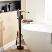 Cuivre eau chaude froide baignoire remplissage douche bain mitigeur montage au sol baignoire douche robinet salle de bain autoportant baignoire robinet