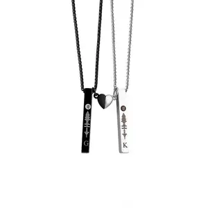 Hot Sale Personalize Jewelry Gift Magenic Heart Couple Pair Necklace Custom Sonic Pattern Music Symbol Bar Pendant Necklace