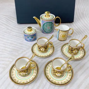 Best-selling luxury 11pcs and 15pcs ceramic tea set gold handle bone china coffee cup
