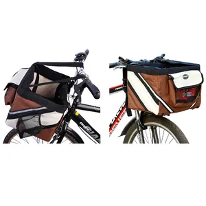 Brown Portable Pet Bicycle Basket Carrier Dog Cat Travel Accessories