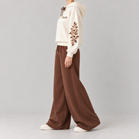 Ensemble sweat à capuche et pantalon large en molleton pour femme, broderie florale, marque privée, fabrication OEM personnalisée