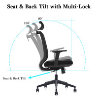 Chaise de bureau exécutive de luxe à dossier inclinable à 180 degrés, design moderne, prix bas, dossier en maille, accoudoirs réglables en hauteur, garantie 2 ans