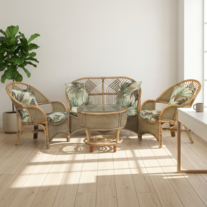 Conjunto de Muebles de Ratán Tropical Ecológico para Sala de Estar con Mesa de Centro y Dos Sillas, Diseño Moderno Hecho a Mano para Terraza - Product Image 1