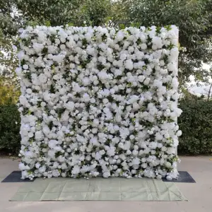 DKB35 Years Wedding Decoration Supplies Wholesale Customized White Rose Roll Up Flower Wall Panel Backdrop