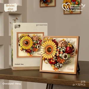 Bouquet de fleurs de tournesol et de papillons, cadre photo, blocs de construction compatibles, briques tendance, jouet décoratif, cadeau créatif - Product Image 1