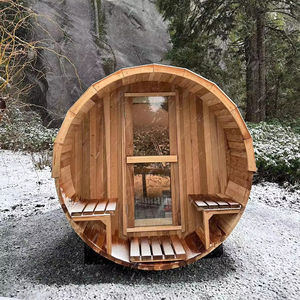 Sala <span class=keywords><strong>de</strong></span> vapor con forma <span class=keywords><strong>de</strong></span> barril encantadora para exteriores con ventana <span class=keywords><strong>de</strong></span> visualización <span class=keywords><strong>de</strong></span> vidrio semicircular, <span class=keywords><strong>familia</strong></span>, varias personas usan Sauna <span class=keywords><strong>de</strong></span> barril <span class=keywords><strong>de</strong></span> cedro - Product Image 1