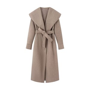 Abrigo largo de invierno para mujer, personalizado 2026, de mezcla de lana, con cuello chal oversize, doble botonadura y cinturón con lazo en la cintura, de fábrica OEM - Product Image 2