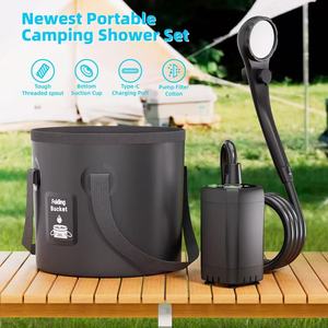 Pompe de <span class=keywords><strong>douche</strong></span> électrique rechargeable pour camping 6000 mAh, douchette portable pour extérieur, randonnée, camping-car, voyage, équipement hors réseau - Product Image 4