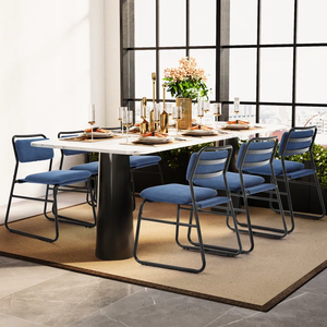 Chaise de salle à manger rembourrée en lin squelette à coussin épais et moderne avec pieds en métal antidérapants - Product Image 6