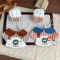 Mignon chapeau de chef réglable en polyester rayé pour chiens et chats avec bavoir anti-bave, accessoire de collier pour animaux de compagnie style barista décontracté