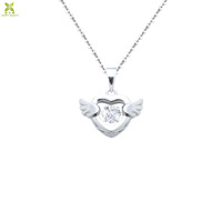Collier pendentif en argent plaqué avec pierre en zircone cubique mobile et scintillante
