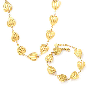 Conjunto de joyería de acero inoxidable con forma de corazón para mujer, conjunto de collar y pulsera de moda para fiesta. - Product Image 1