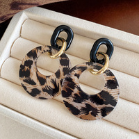 Boucles d'oreilles clous géométriques en alliage Maillard imprimé léopard, style rétro vintage français, design de niche haut de gamme, uniques pour femme