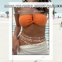 Chaîne de ventre bohème colorée en alliage, perles d'imitation en argile polymère et coquillages, pour femme, tendance, été, mariage, anniversaire