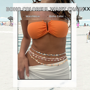 Chaîne de ventre bohème colorée en alliage et perles d'argile polymère avec coquillage, bijoux de corps tendance pour femme, accessoires de mode, cadeaux pour l'été - Product Image 2