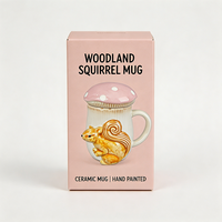 Tasse à café en céramique 3D en forme d'écureuil avec couvercle champignon rose, tasse à thé en porcelaine côtelée, figurine animale unique, vente en gros OEM ODM