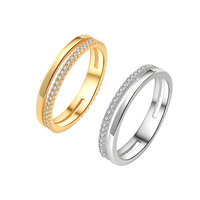 Bague tendance minimaliste pour femme, best-seller transfrontalier, en tungstène électroplaqué, double rangée de zircons incrustés de diamants