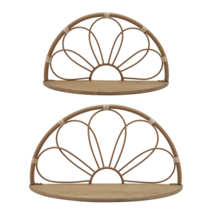 Mensole Moderne a Mezzaluna da Parete in Legno e Metallo, Espositore Boho Sospeso per Soggiorno e Ingresso - Product Image 1