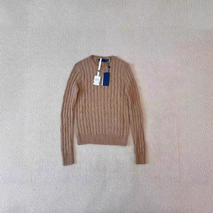 Suéter de Punto Trenzado de Alta Calidad con Cuello Redondo, Forro de Lana de Mohair, Manga Larga con Encaje, Bordado con el Logotipo de <span class=keywords><strong>RL</strong></span> para Caballos Pequeños, para Mujer, Otoño - Product Image 4