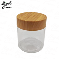 Tarro de Plástico PET HighCann de 3oz 4oz 3.5g para Flores Secas, Tarro de Plástico con Acabado Madera Resistente a Niños, Etiqueta Personalizada